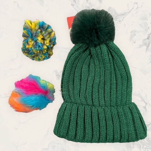 NWT Nordstrom BP. Bundle of two Ribbed Beanie with Interchangeable Faux Fur Pom - Picture 3 of 5